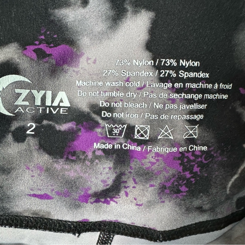 Zyia Purple Black Floral Watercolor Soft n Snug Hi-Rise Leggings Size 2 - Picture 3 of 10
